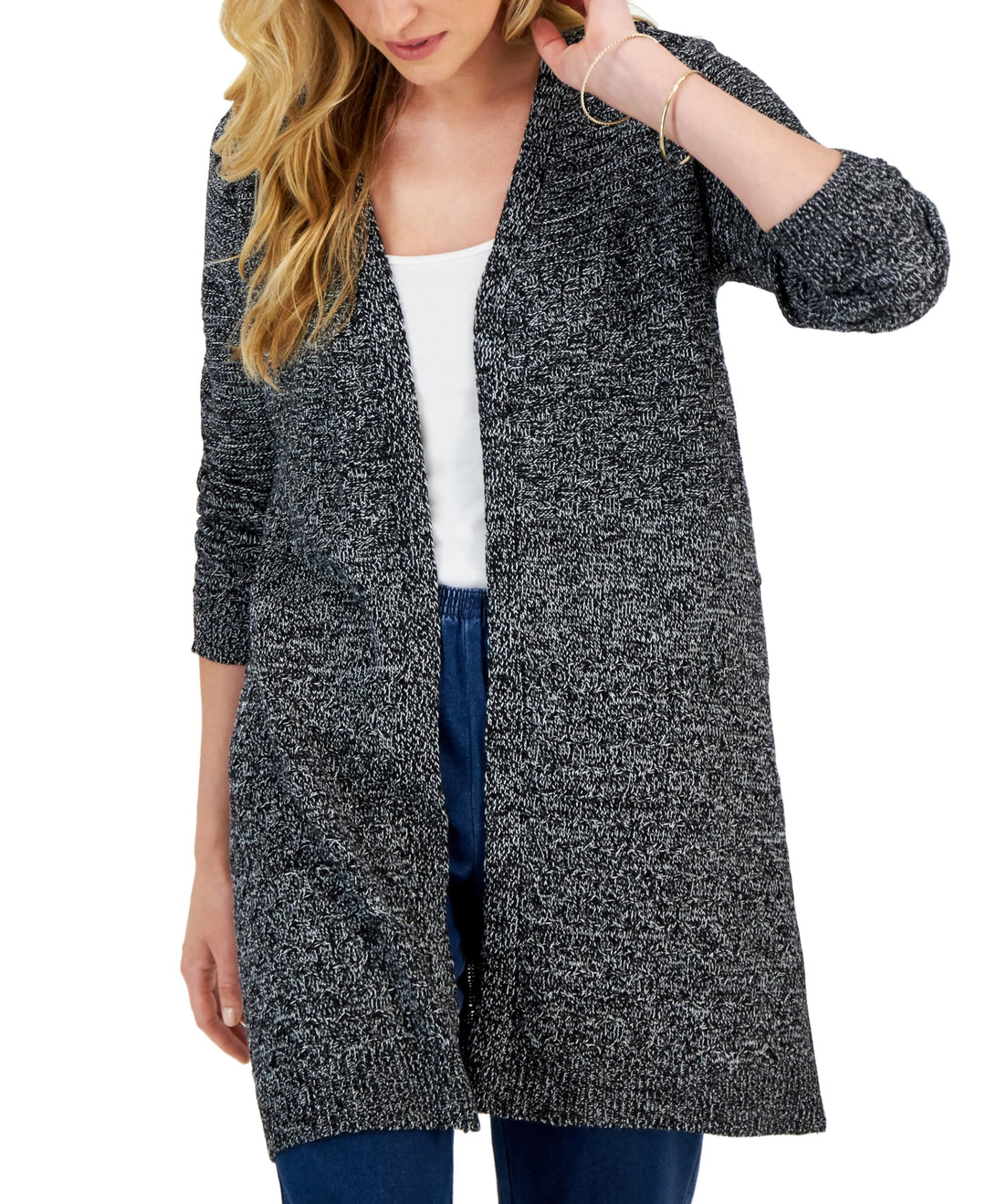 Karen Scott Womens Turbo Popcorn Knit Cardigan