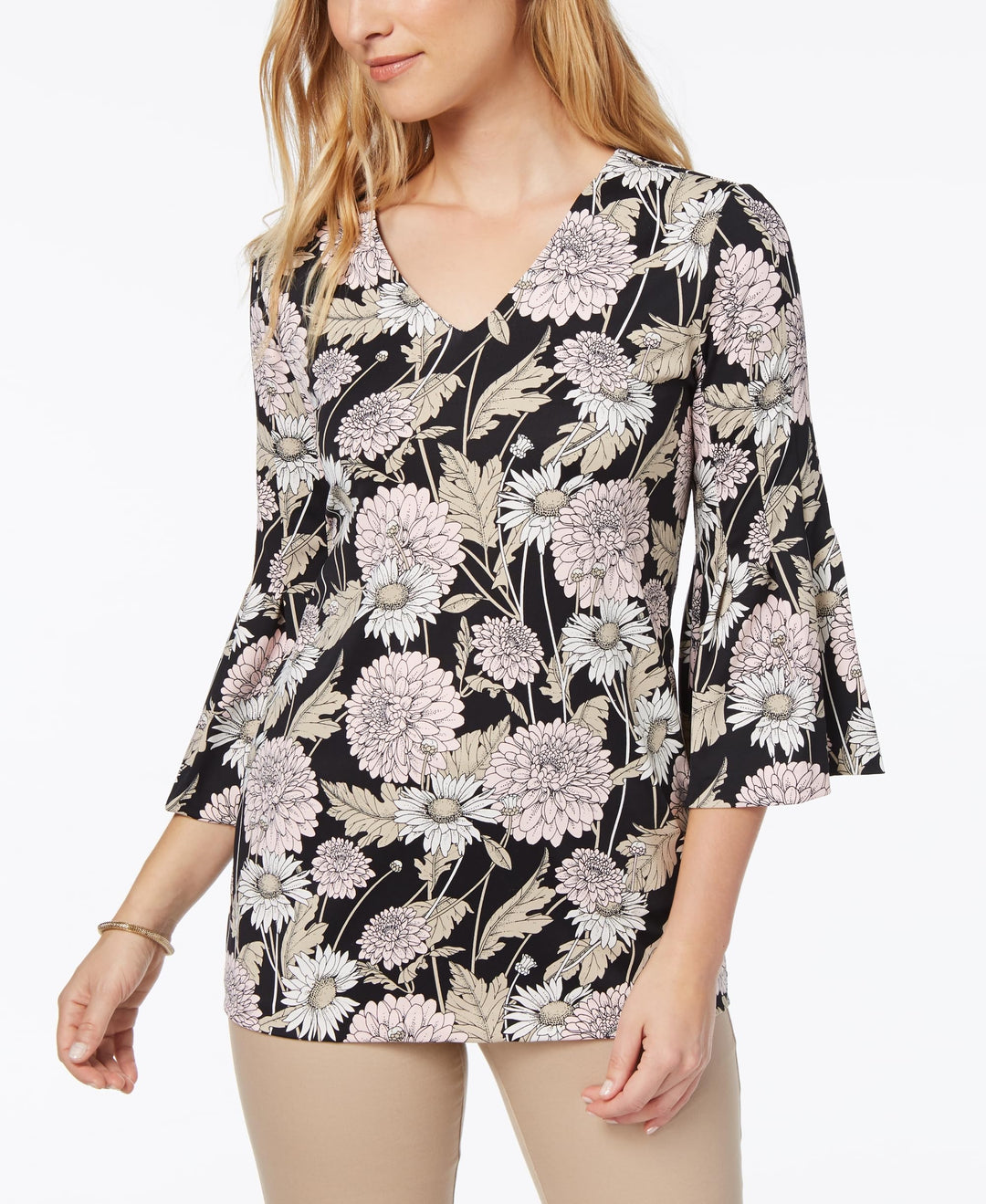 Charter Club Printed Bell Sleeve Blouse