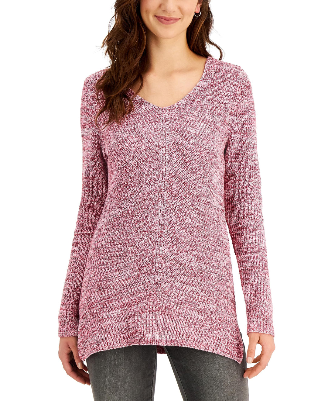 Style & Co Cotton V Neck Tunic Sweater