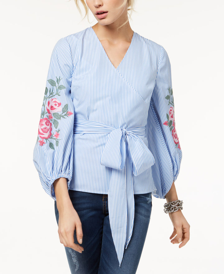 I.N.C. Embroidered Striped Blouse