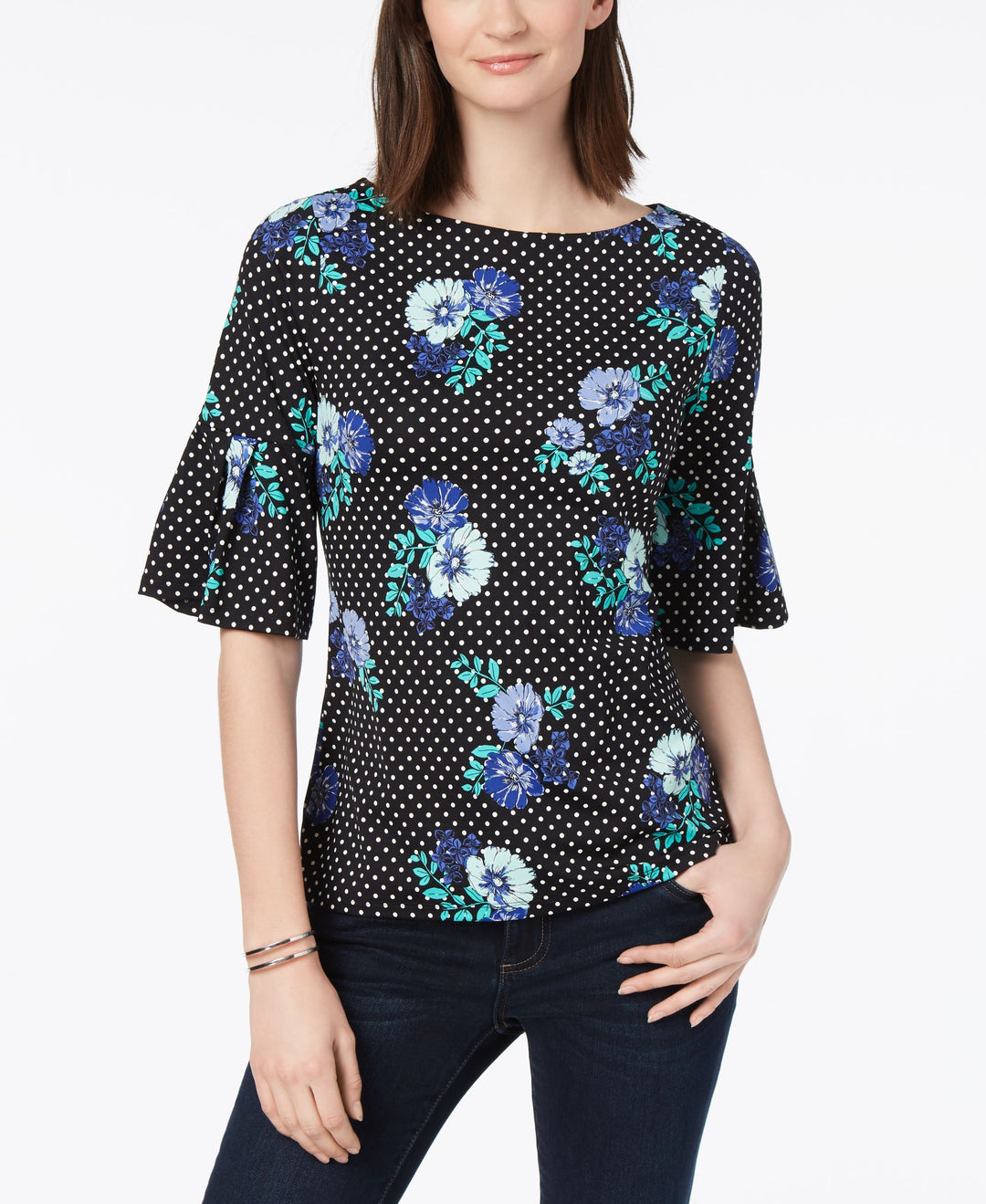 Charter Club Mixed Print Bell Sleeve Top
