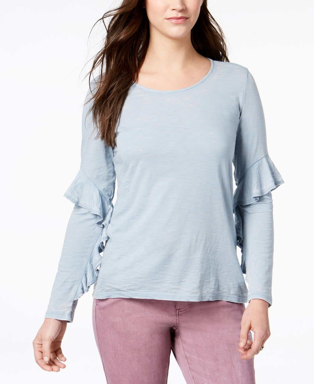 Ruffle-Sleeve Burnout Top