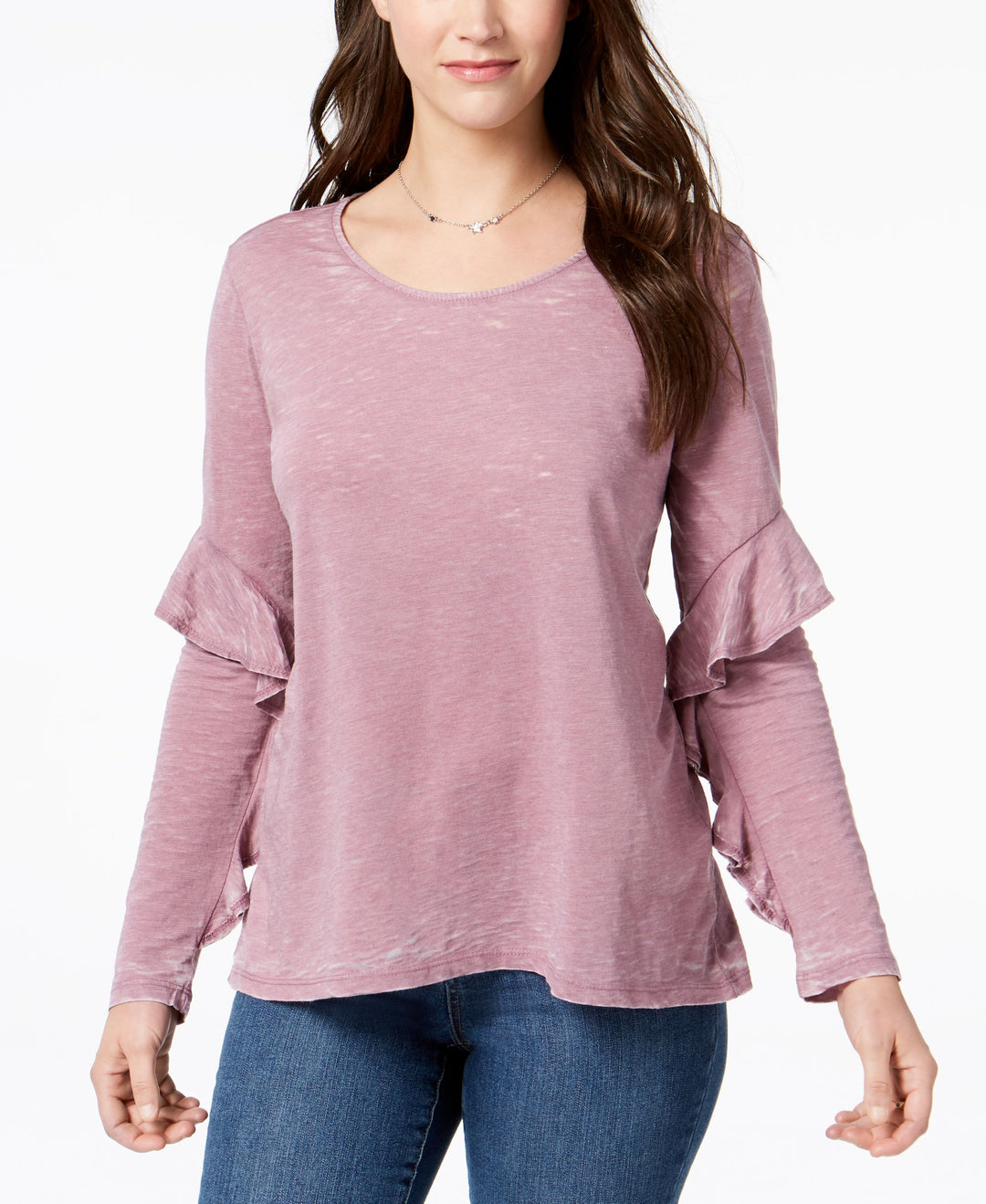 Ruffle-Sleeve Burnout Top