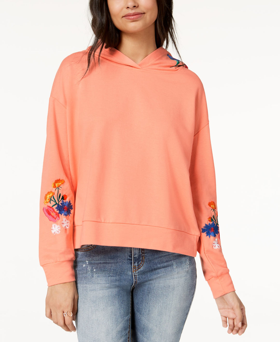 Almost Famous Juniors Floral Embroidered Hoodie