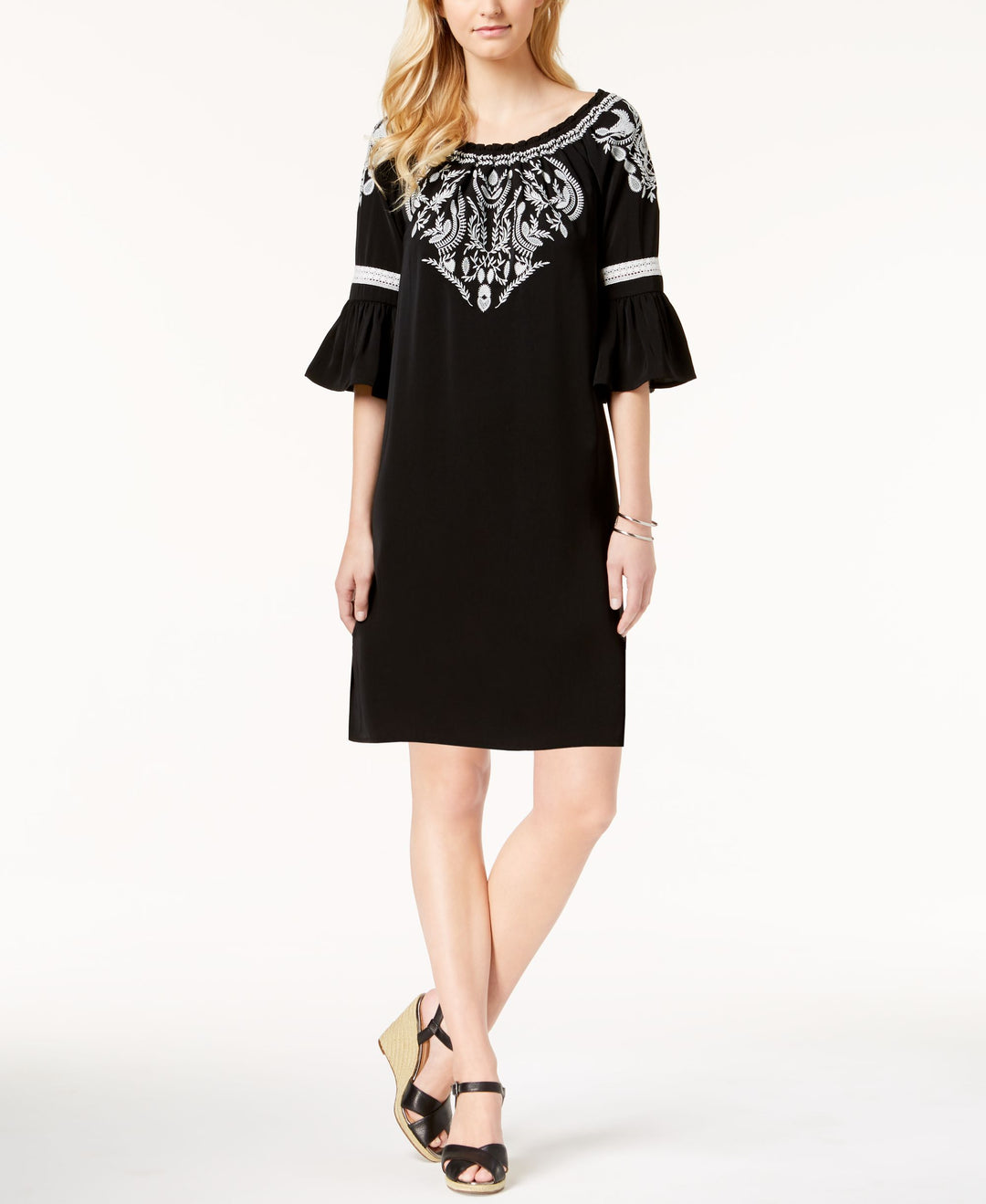 Charter Club Embroidered Bell Sleeve Dress