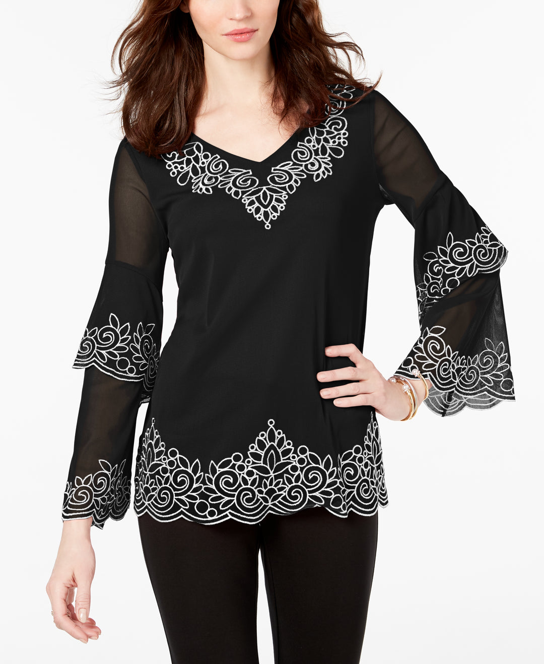 Embroidered Mesh Top