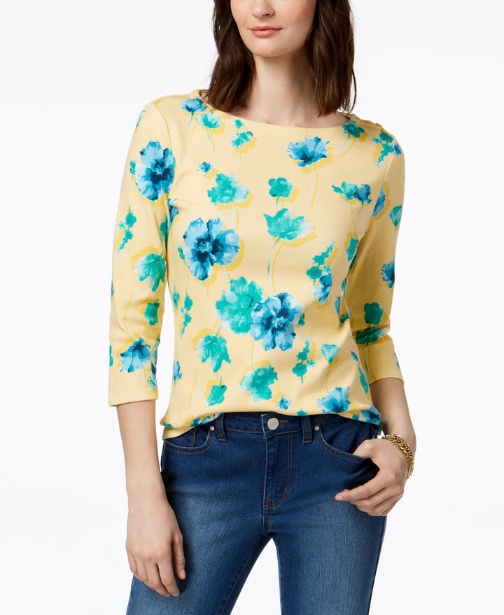 Button-Shoulder Print Top