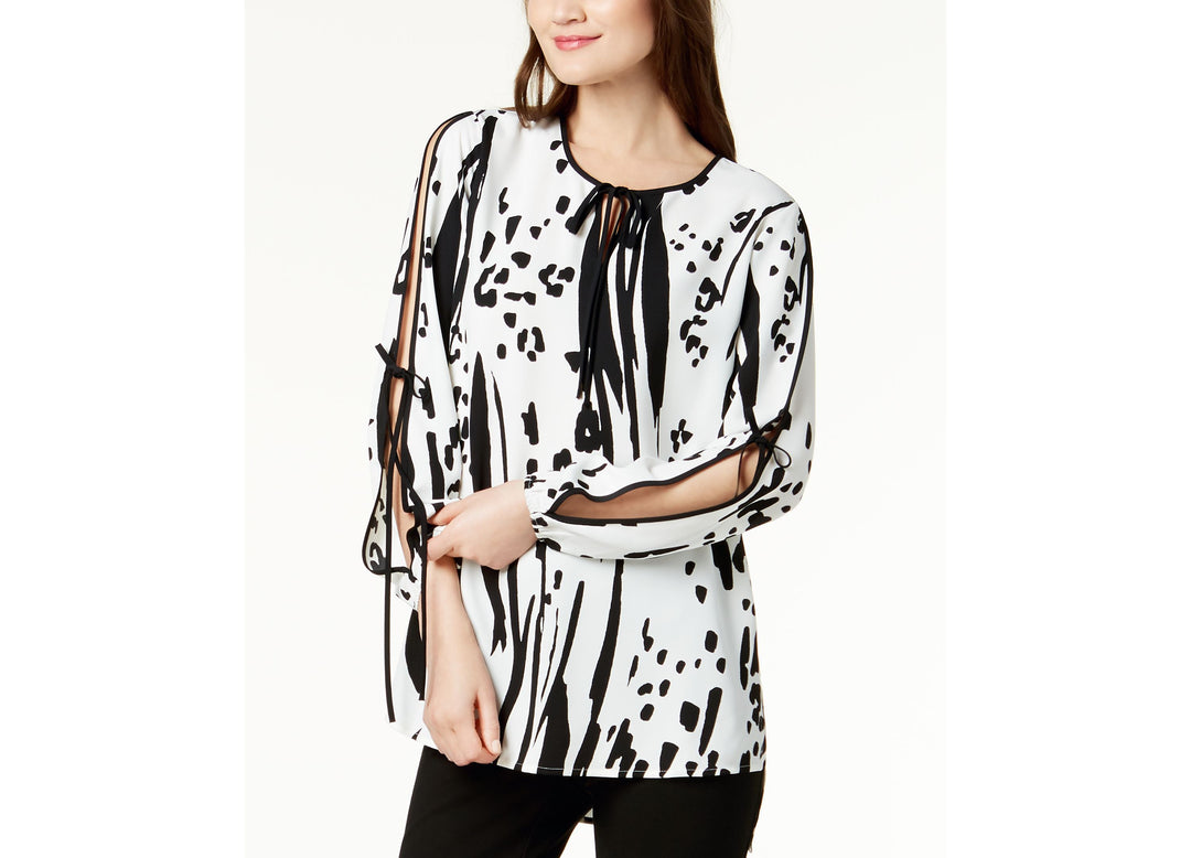Alfani Printed Tie Sleeve Blouse
