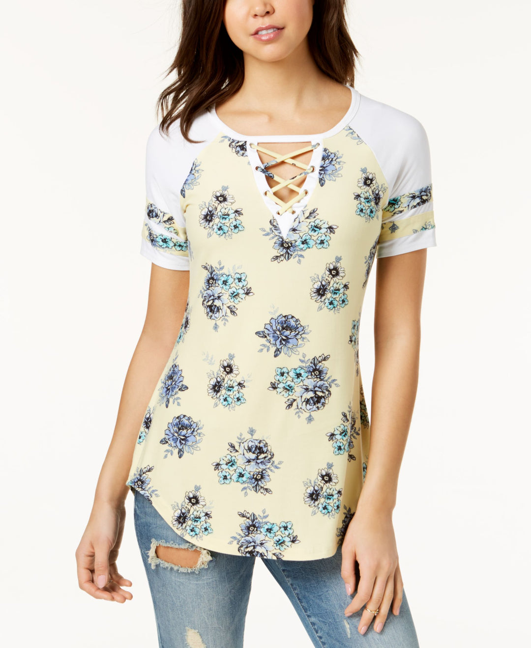 No Comment By Ultra Flirt Juniors Lace Up Baseball T-Shirt