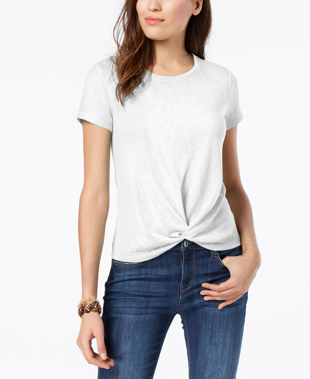 Style & Co Petite Knot Front T-Shirt