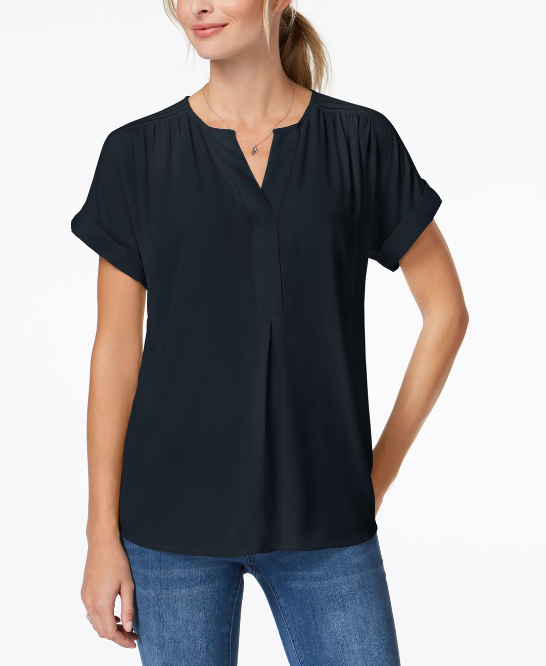 Charter Club Petite Split Neck Top