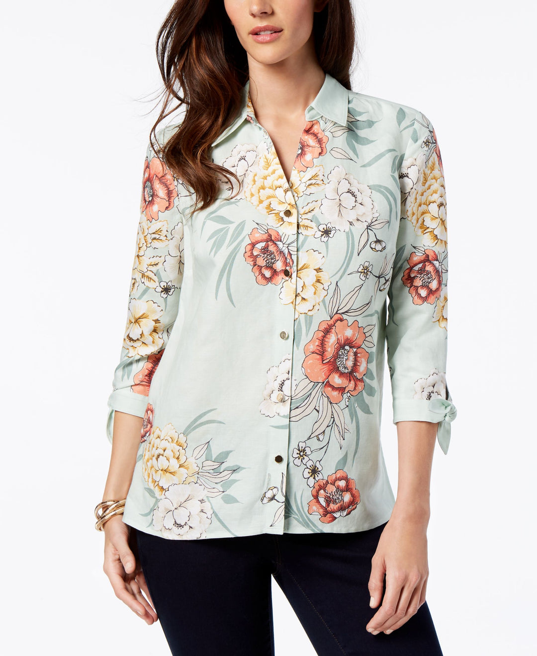 JM Collection Petite Tie Sleeve Shirt