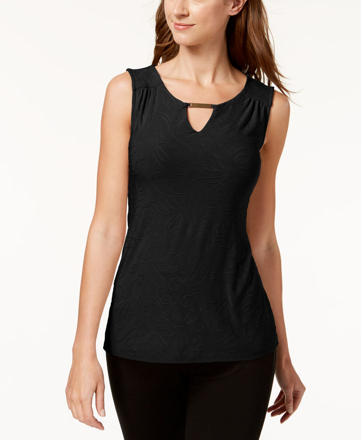 JM Collection Embellished Keyhole Top