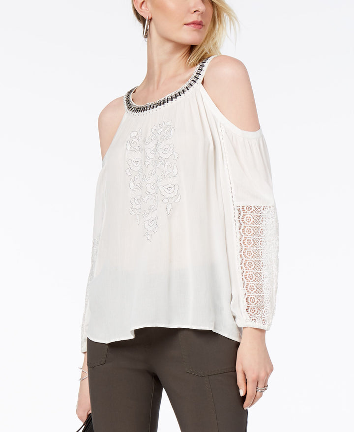 Embellished Embroidered Cold Shoulder Top