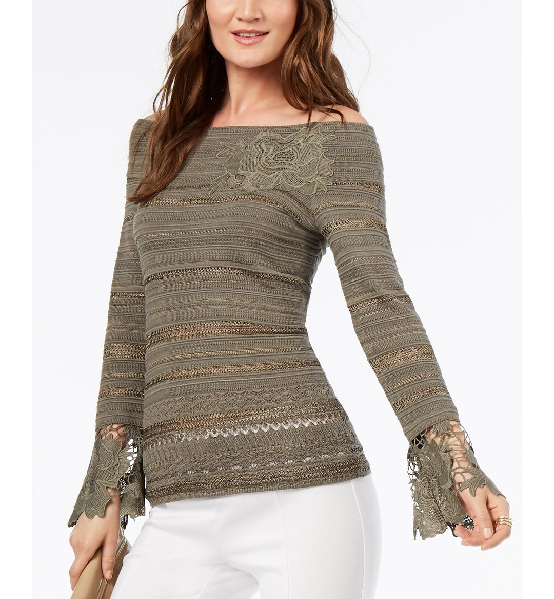Lace Trim Off The Shoulder Sweater