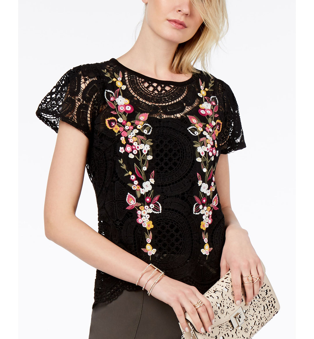 Embroidered Crochet Top