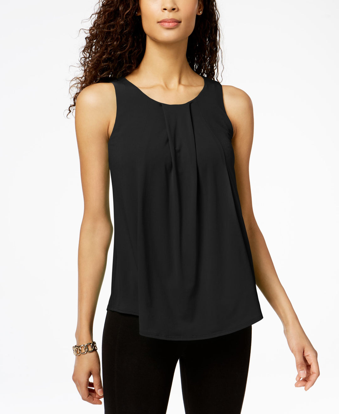 Pleated Crew-Neck Shell