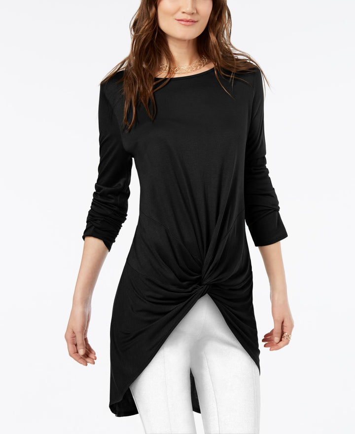 Petite Twist Front High Low Ruched Top