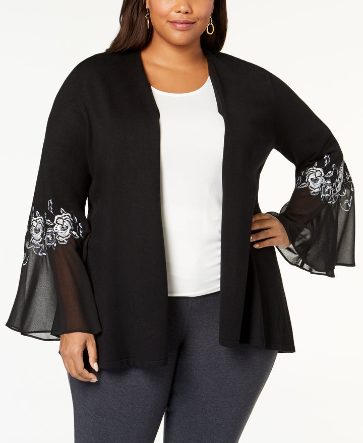 Alfani Plus Size Embroidered Chiffon Sleeve Cardigan