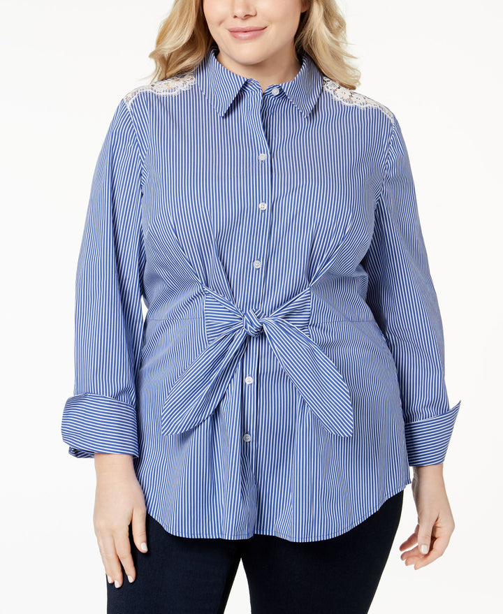 Plus Size Lace Tie Front Shirt