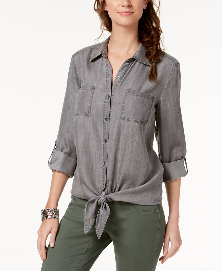 Tie-Hem Denim Shirt