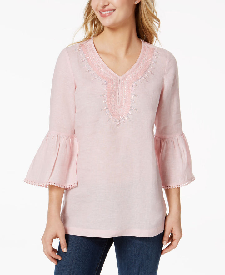 Charter Club Linen Embellished Caftan Top760