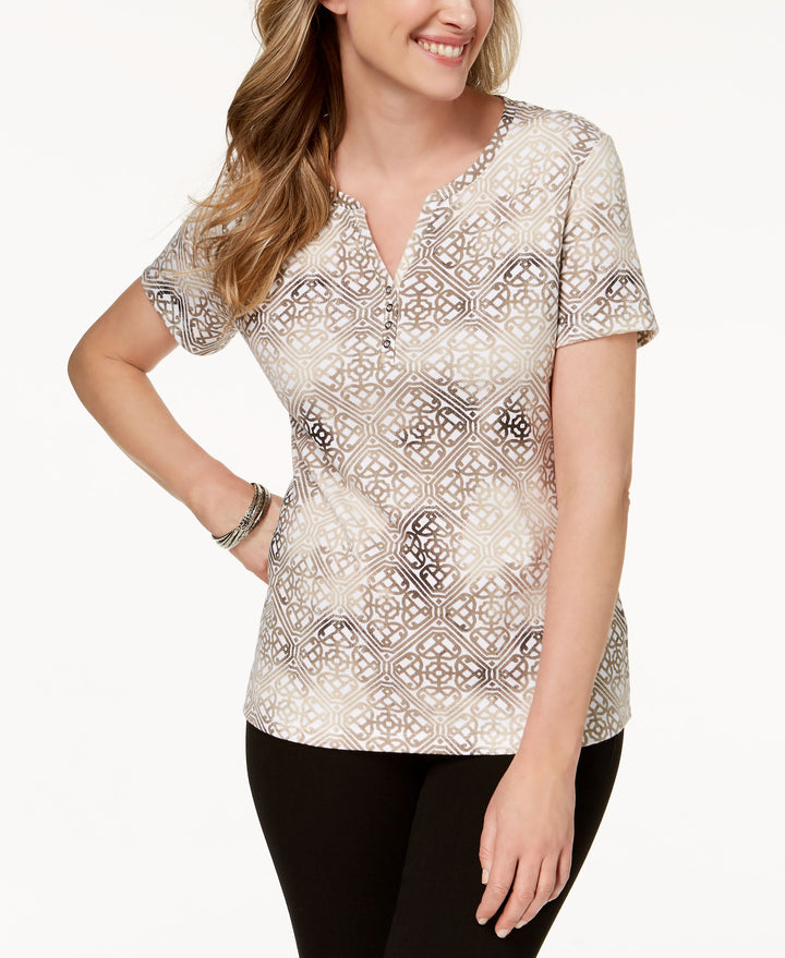 Karen Scott Printed Henley T-Shirt
