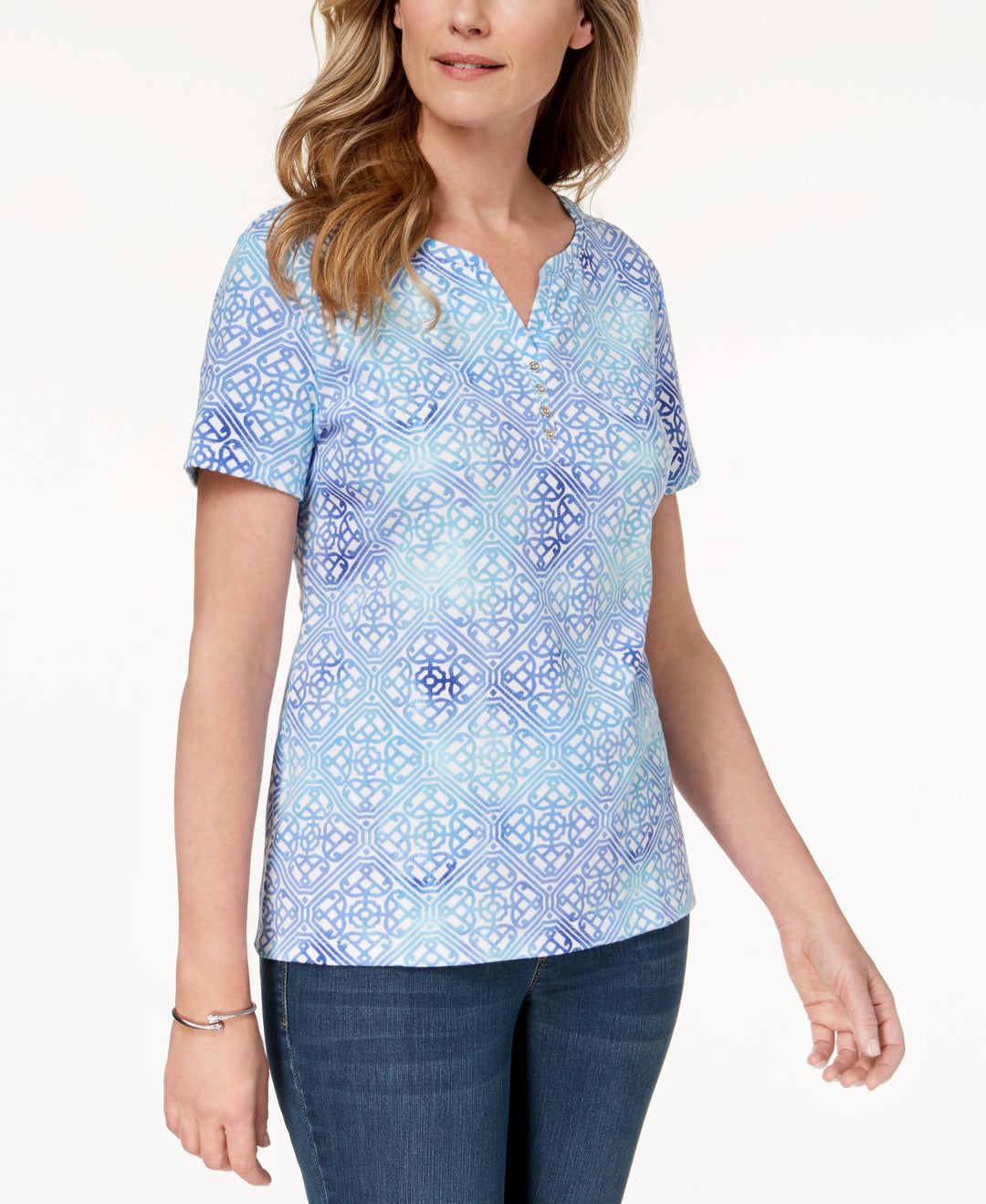 Karen Scott Printed Henley T-Shirt