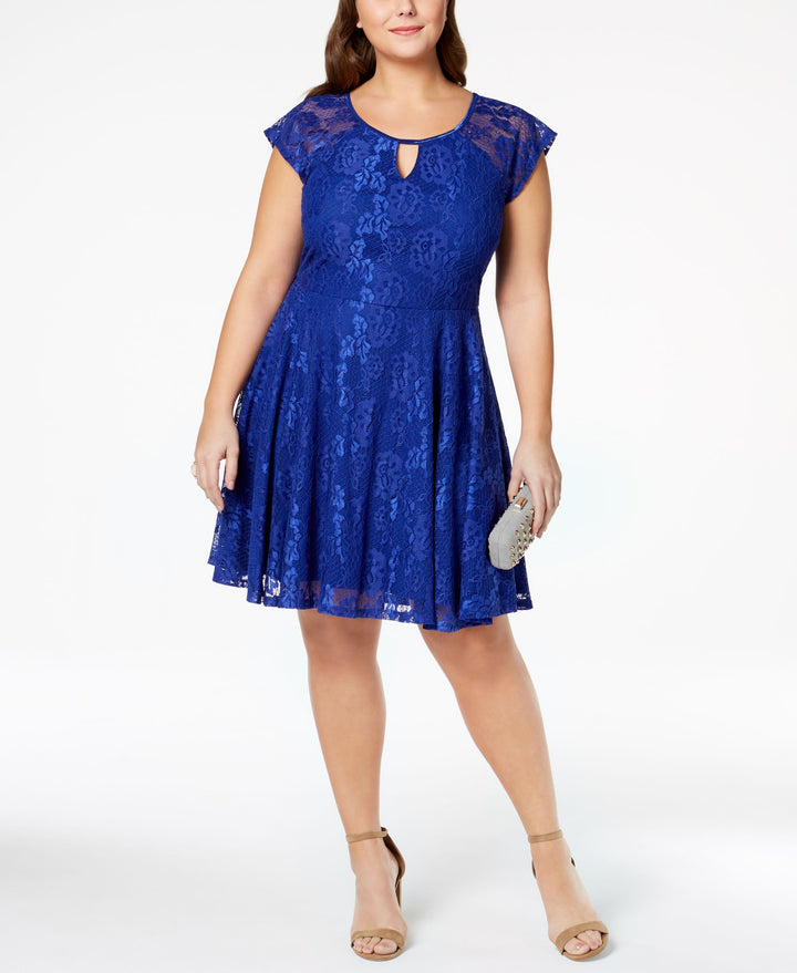 City Studios Trendy Plus Size Illusion Sleeve Lace Dress