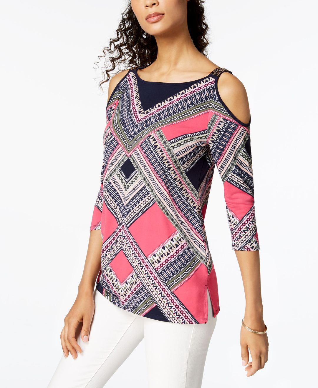 JM Collection Petite Cold Shoulder Embellished Tunic