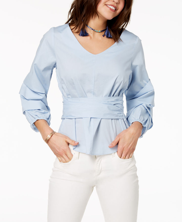 Juniors' Ruffle-Sleeved Tie-Front Blouse