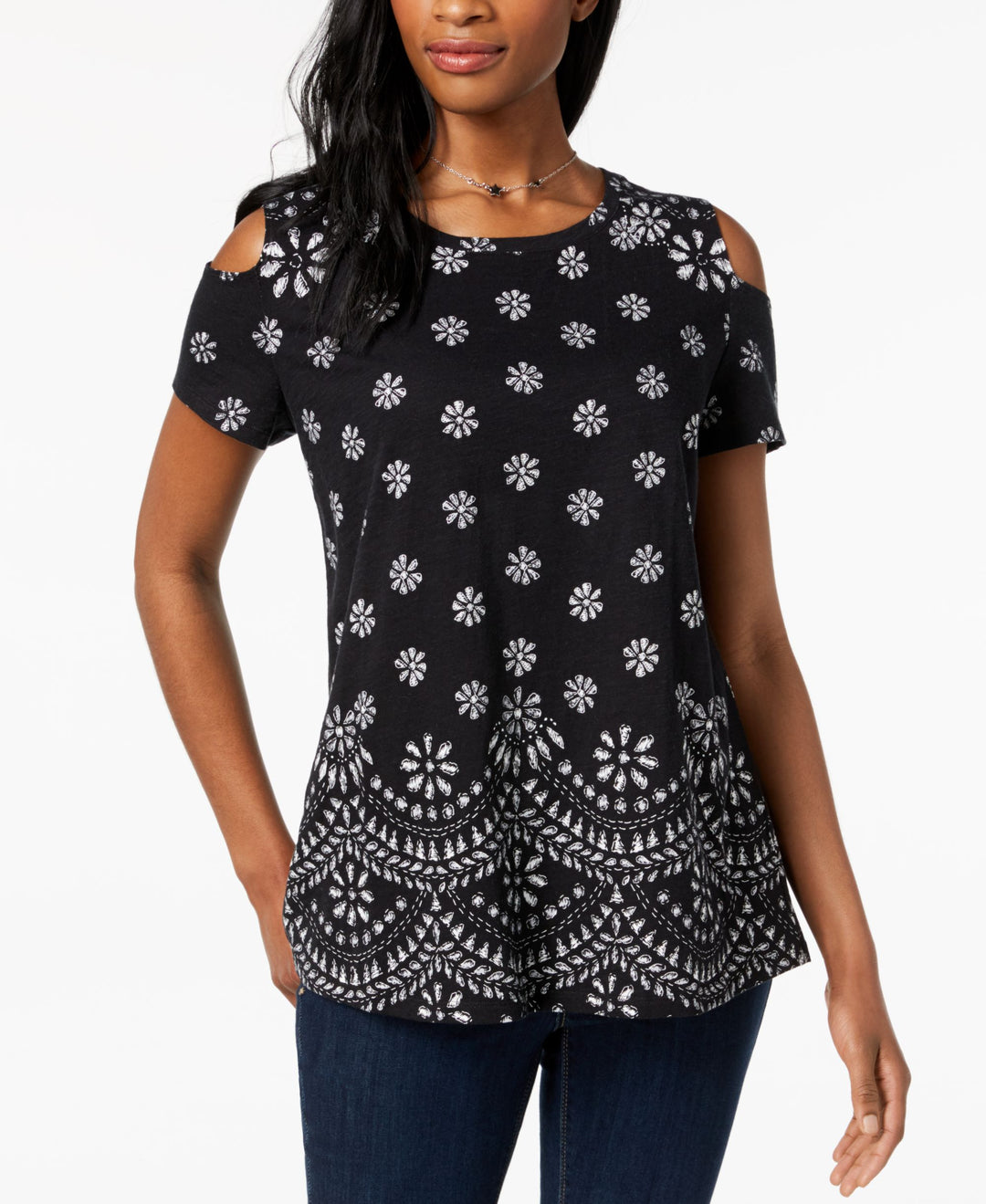 Style & Co Cotton Cold Shoulder T-Shirt