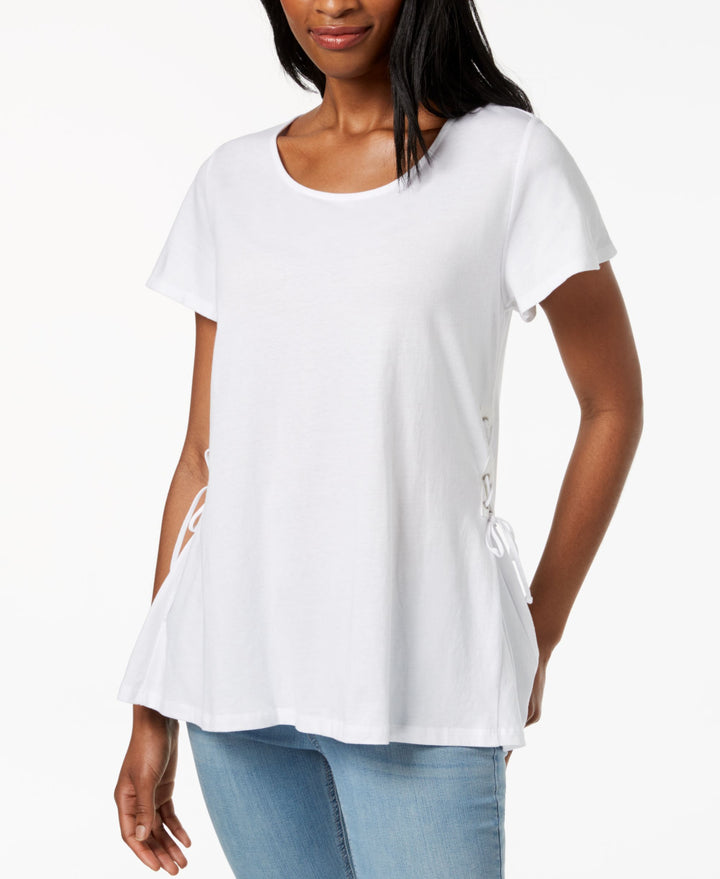 Flutter-Sleeve Lace-Up T-Shirt