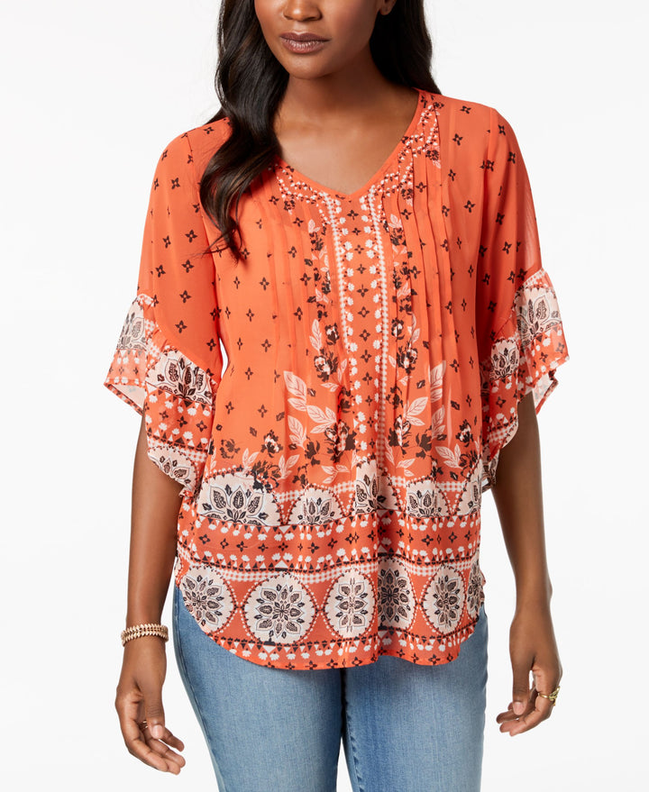 Printed Pintucked Top