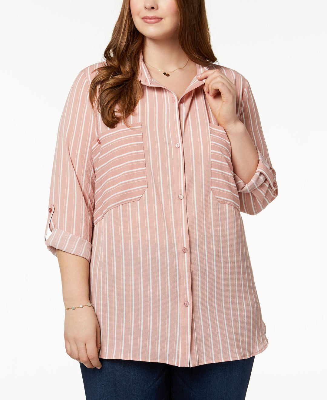 NY Collection Plus Size Oversized Pocket Utility Shirt