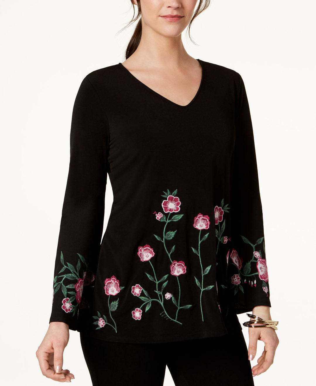 Alfani Petite Embroidered Floral Top