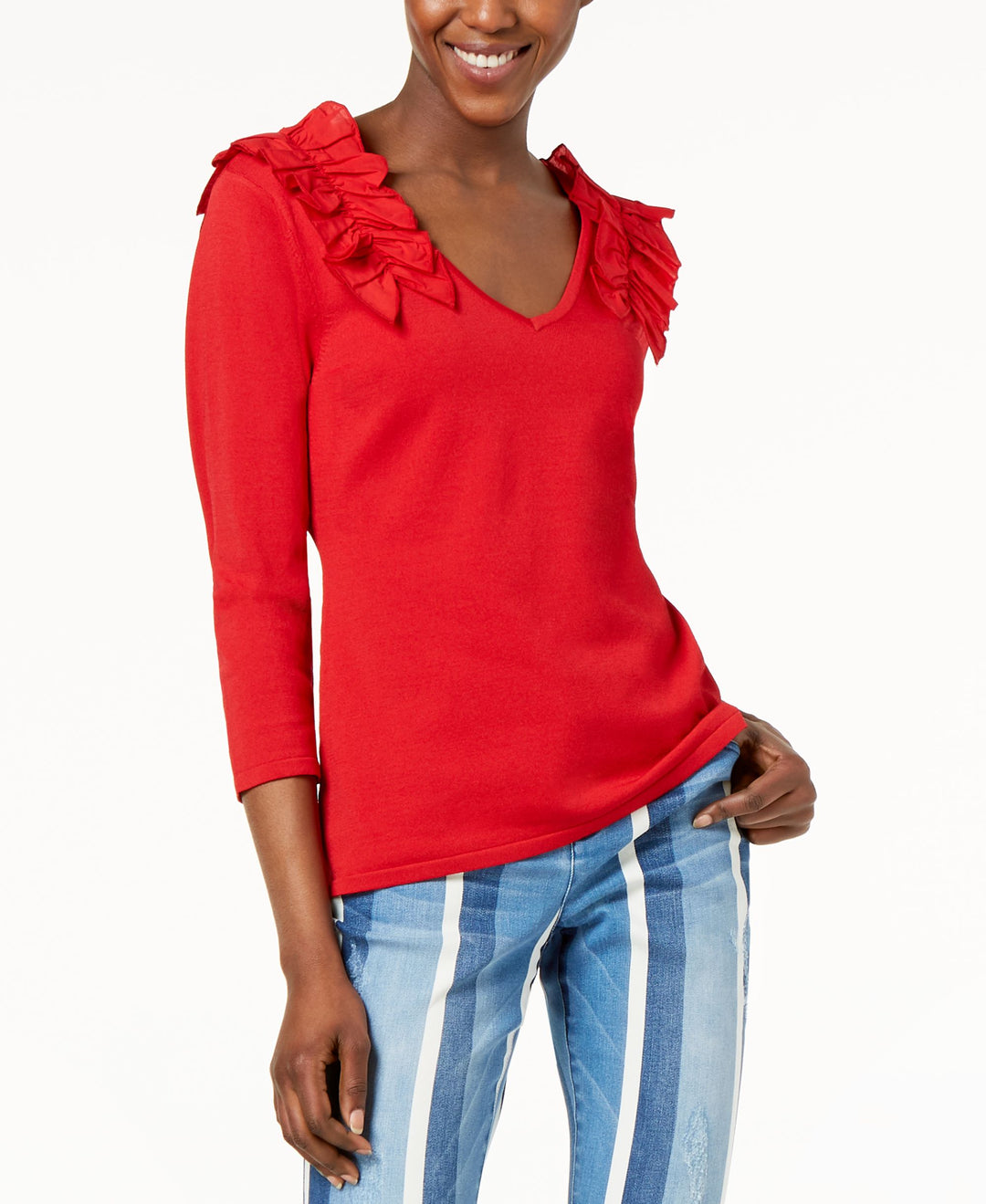 Ruffled V Neck Sweater