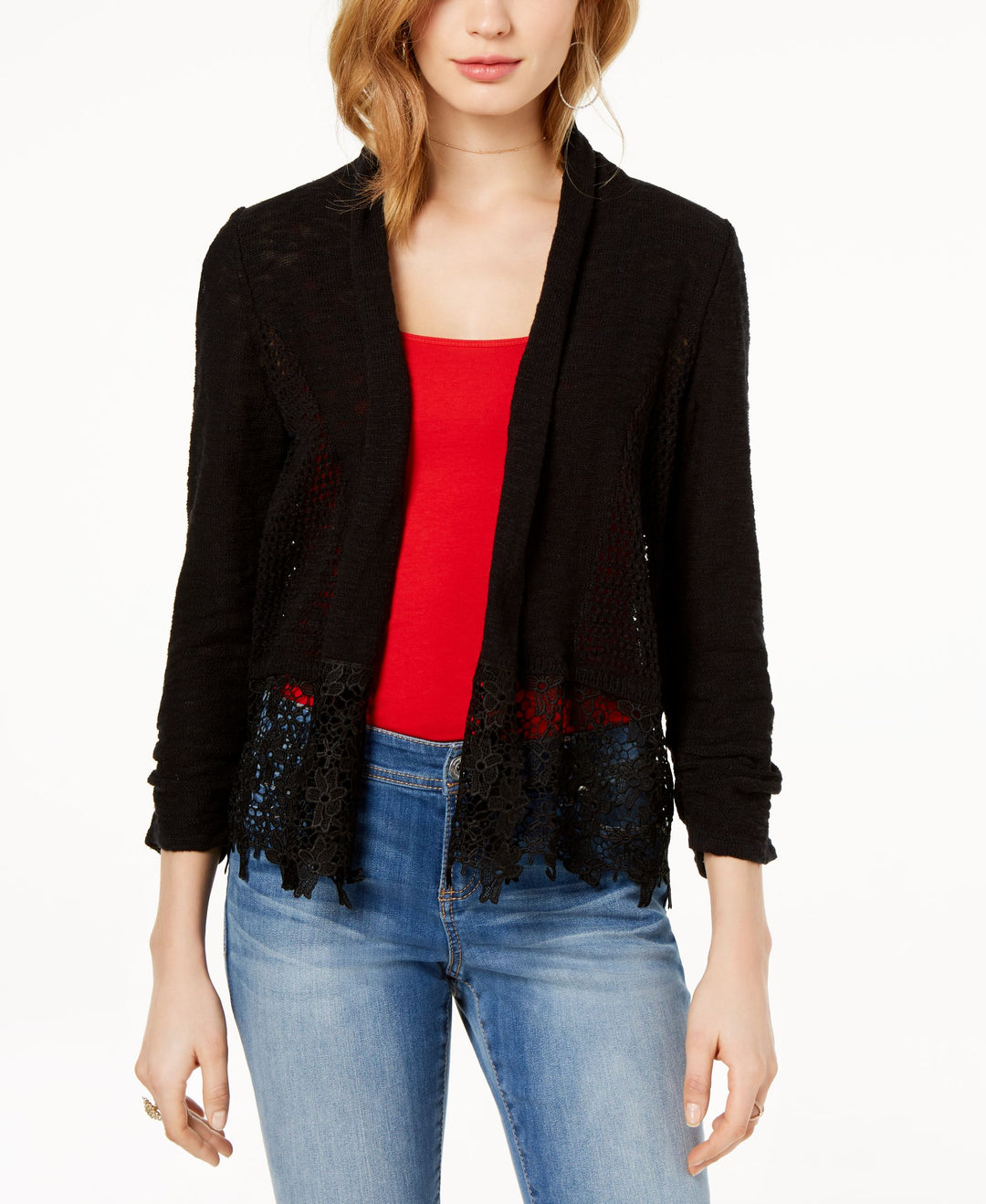 Lace Trim Open Front Topper Cardigan
