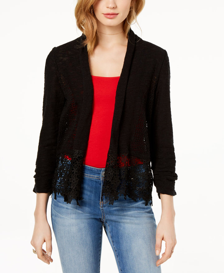 Lace Trim Open Front Topper Cardigan