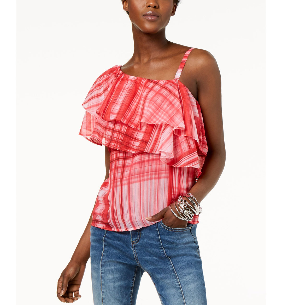 Printed One Shoulder Ruffled Top