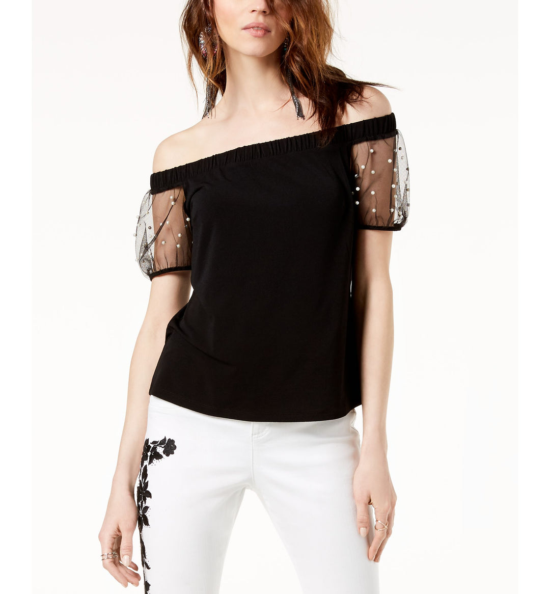 Off The Shoulder Mesh Sleeve Top
