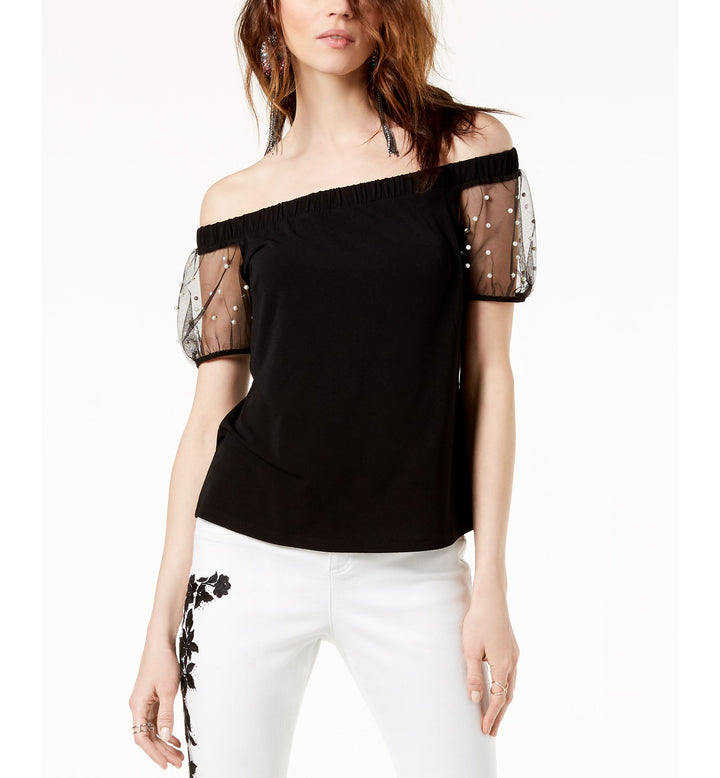 Off The Shoulder Mesh Sleeve Top