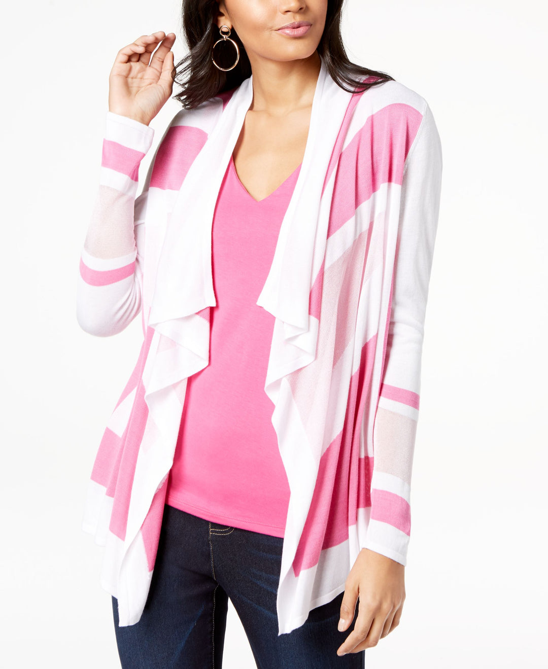 Petite Colorblocked Open Front Cardigan