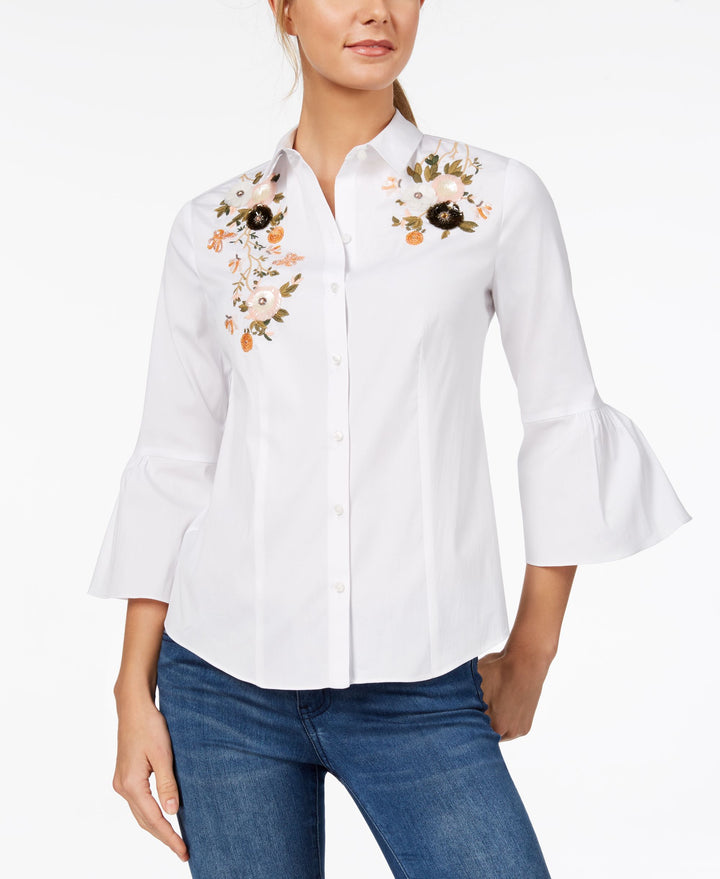 Charter Club Embellished Bell Sleeve Shirt