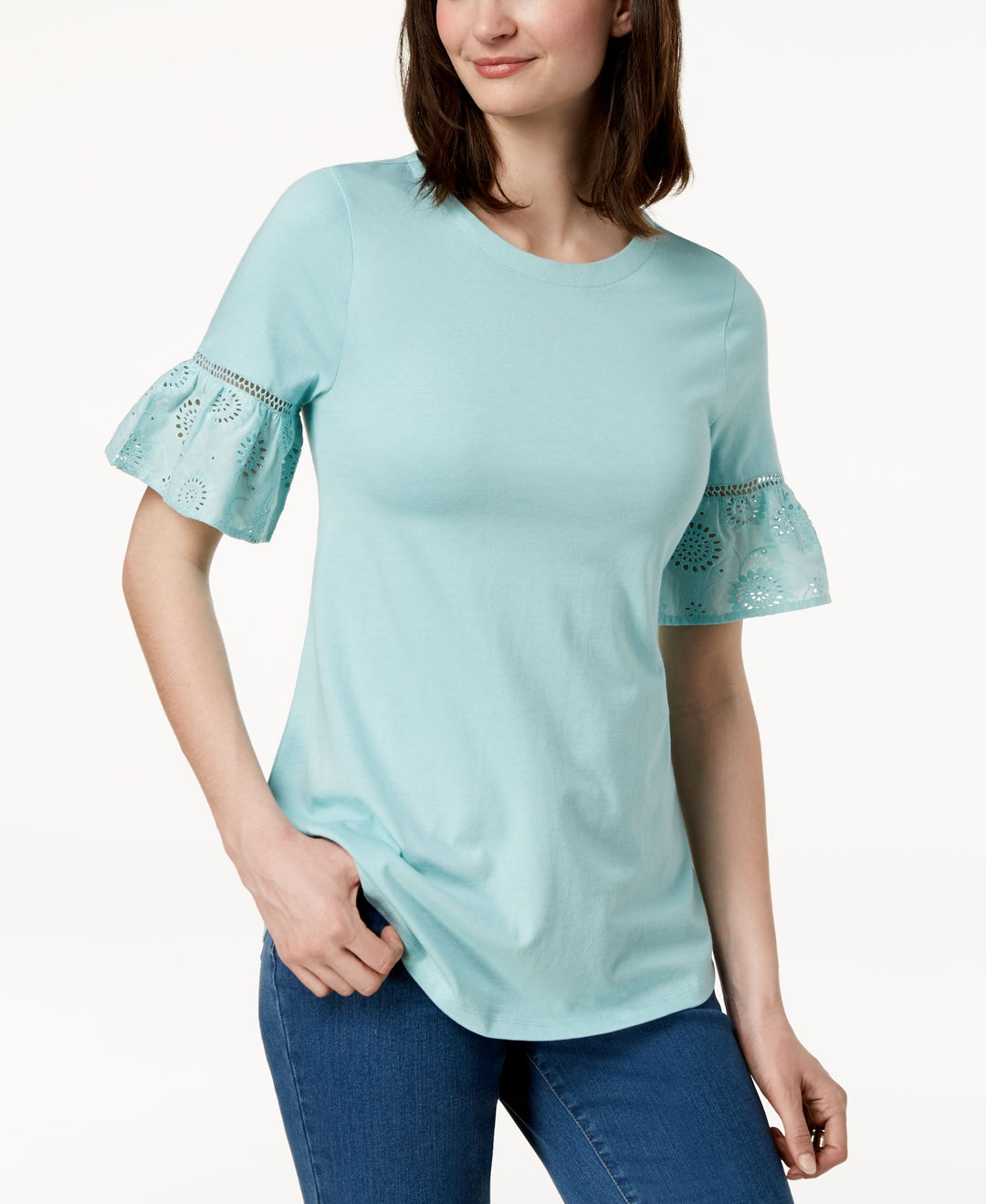 Charter Club Ruffled Eyelet Sleeve Top