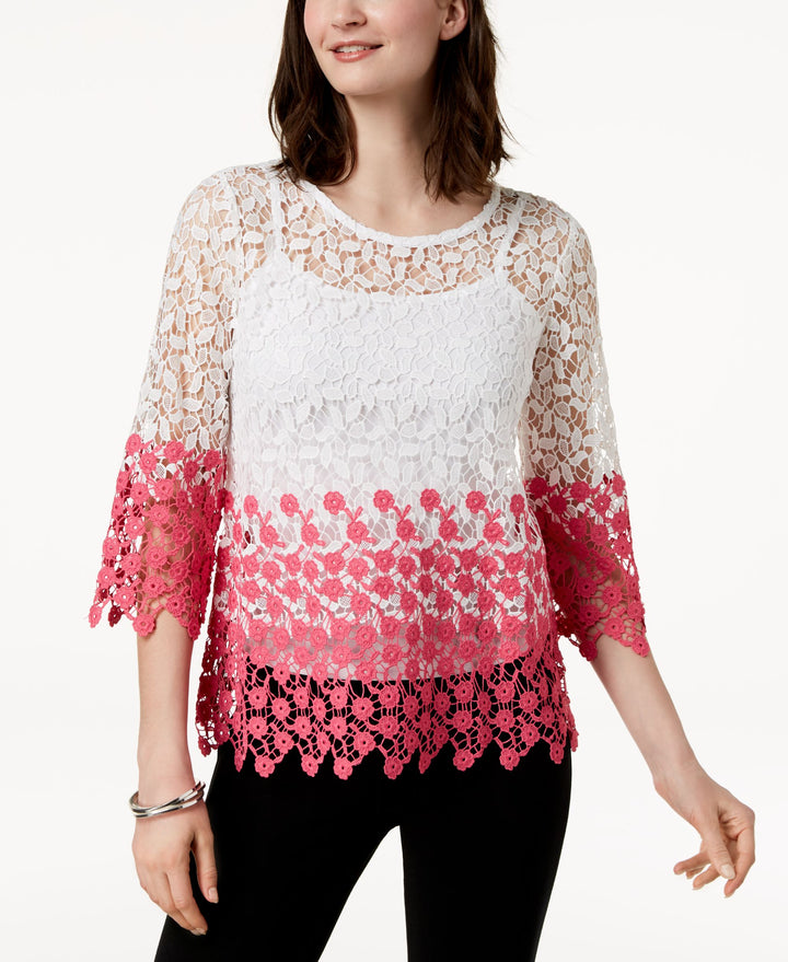 Charter Club Petite Colorblocked Lace Top