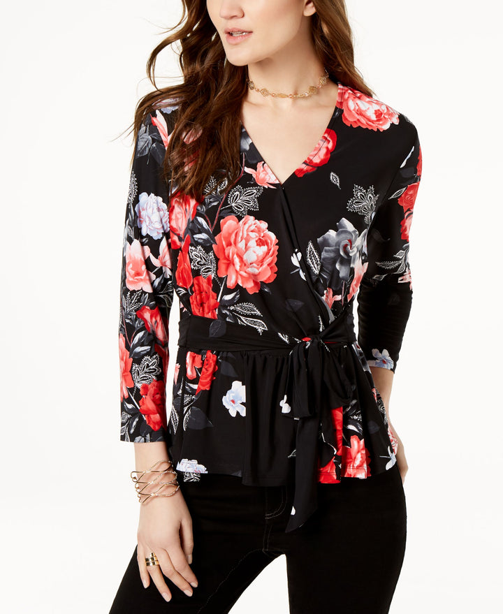 Petite Floral Print Tie Front Top