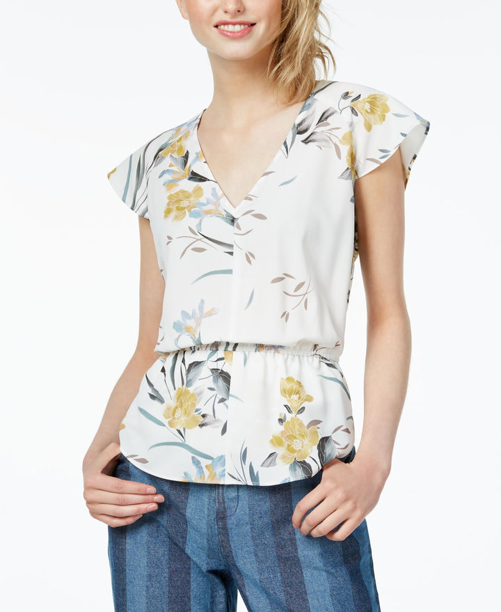Bar III Floral Print Smocked Waist Top