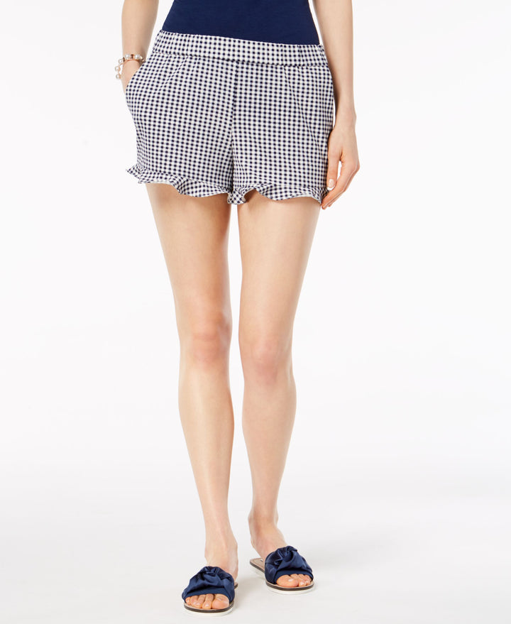 Maison Jules Ruffled Gingham Plaid Shorts