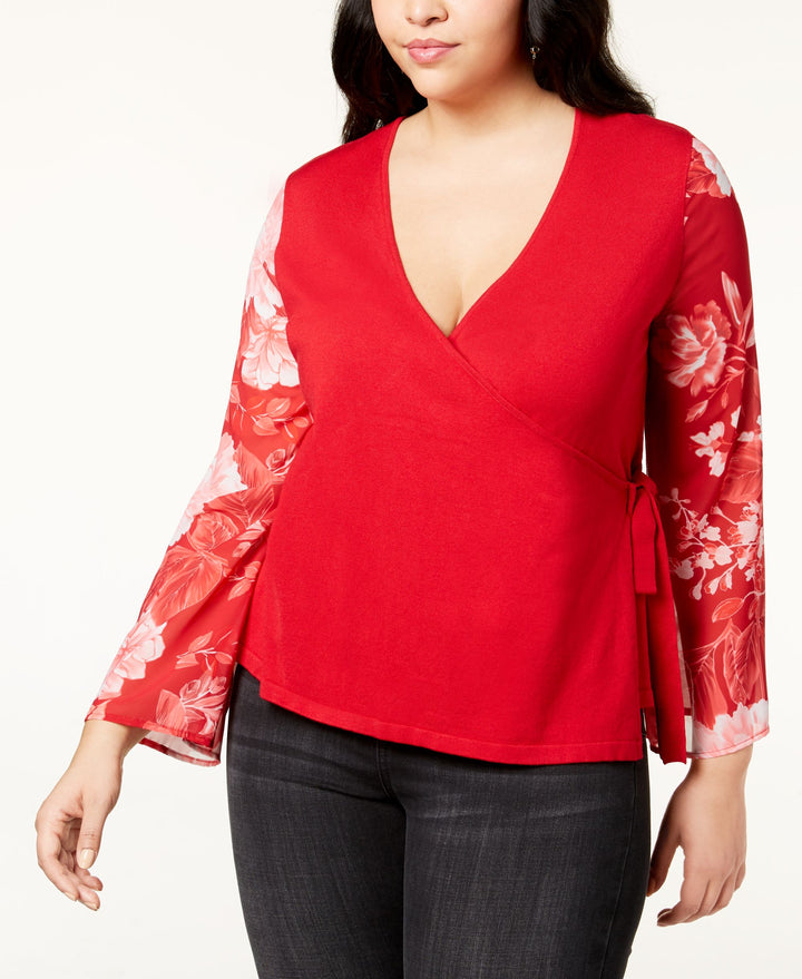 Plus Size Printed Sleeve Wrap Sweater